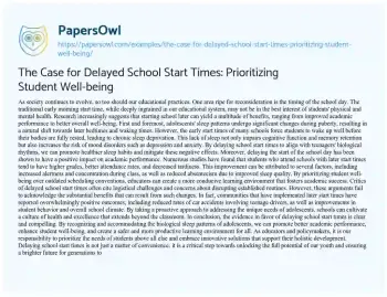 Essay on The Case for Delayed School Start Times: Prioritizing Student Well-being