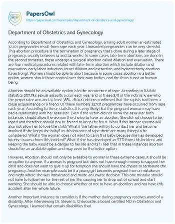 Essay on Department of Obstetrics and Gynecology