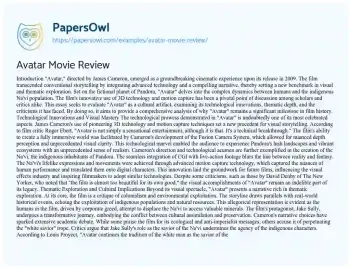 Essay on Avatar Movie Review