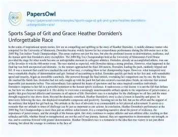 Essay on Sports Saga of Grit and Grace: Heather Dorniden’s Unforgettable Race