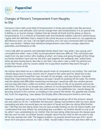 Essay on Changes of Person’s Temperament from Naughty to Shy