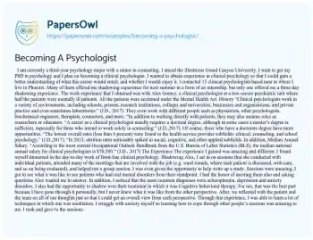 Essay on Becoming a Psychologist