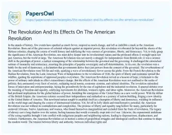 Essay on The Revolution and its Effects on the American Revolution