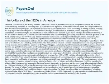 Essay on The Culture of the 1920s in America