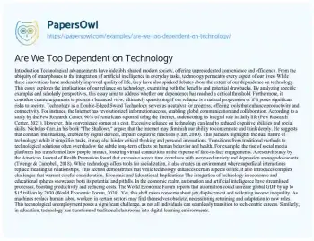 Essay on Are we too Dependent on Technology