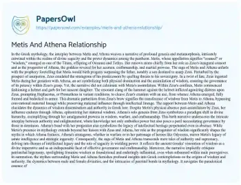 Essay on Metis and Athena Relationship