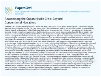 Essay on Reassessing the Cuban Missile Crisis: Beyond Conventional Narratives