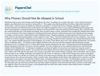 Essay on Why Phones should not be Allowed in School