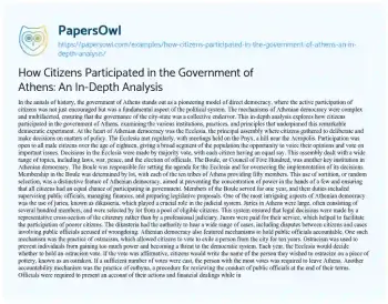 Essay on How Citizens Participated in the Government of Athens: an In-Depth Analysis