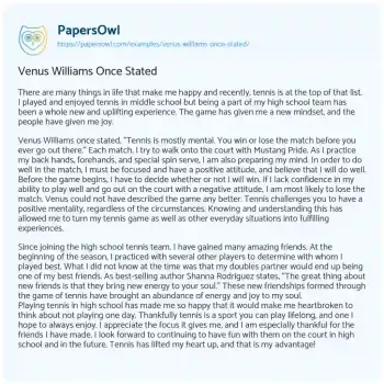 Essay on Venus Williams once Stated