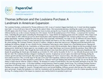 Essay on Thomas Jefferson and the Louisiana Purchase: a Landmark in American Expansion