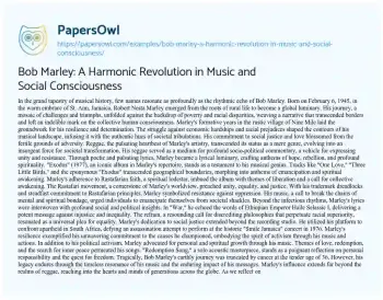 Essay on Bob Marley: a Harmonic Revolution in Music and Social Consciousness