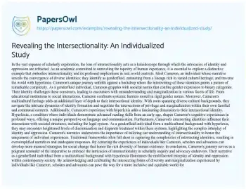 Essay on Revealing the Intersectionality: an Individualized Study