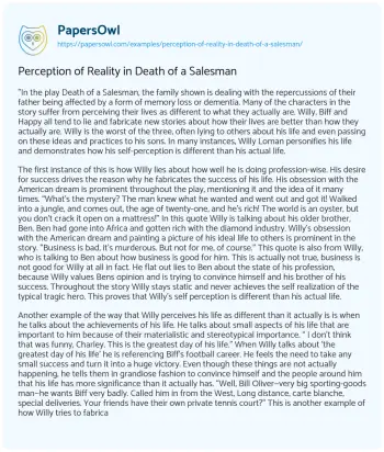 Essay on Perception of Reality in Death of a Salesman