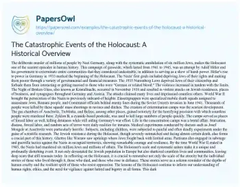 Essay on The Catastrophic Events of the Holocaust: a Historical Overview