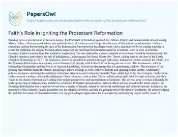 Essay on Faith’s Role in Igniting the Protestant Reformation