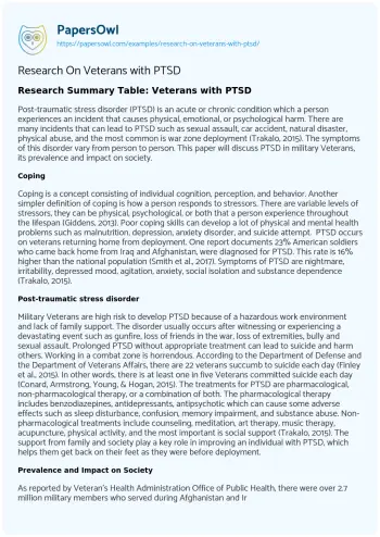 Essay on Research on Veterans with PTSD