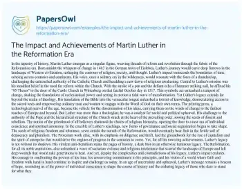 Essay on The Impact and Achievements of Martin Luther in the Reformation Era