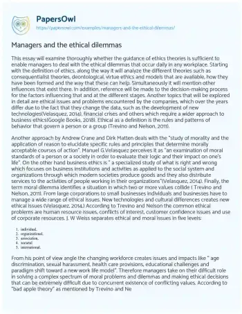 Essay on Managers and the Ethical Dilemmas