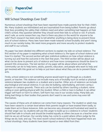 Essay on Will School Shootings Ever End?