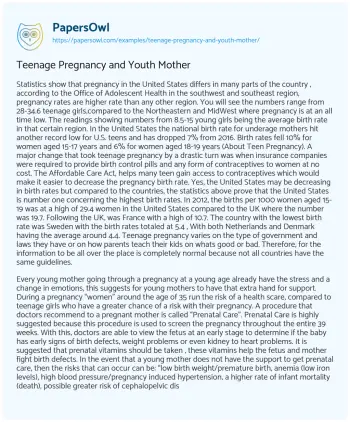 Essay on Teenage Pregnancy and Youth Mother