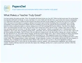 Essay on What Makes a Teacher Truly Great?