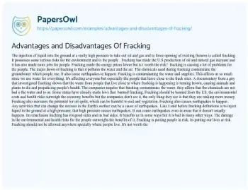 Essay on Advantages and Disadvantages of Fracking