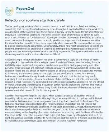 Essay on Reflections on Abortions after Roe V. Wade