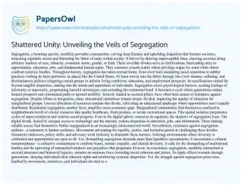 Essay on Shattered Unity: Unveiling the Veils of Segregation