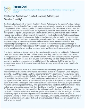 Essay on Emma Watson at the UN: Rhetoric for Universal Gender Equality