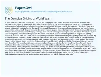 Essay on The Complex Origins of World War i