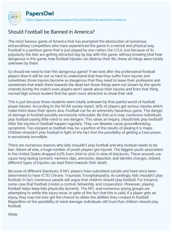 Essay on Should Football be Banned in America?