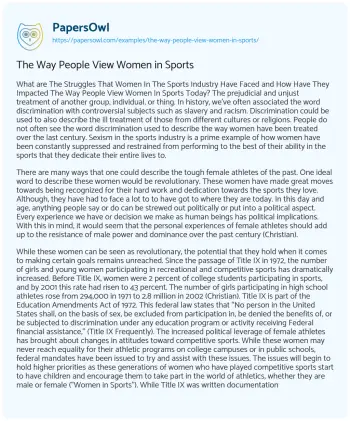 Essay on The Way People View Women in Sports