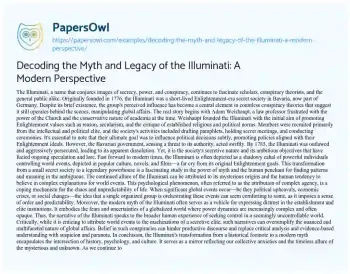 Essay on Decoding the Myth and Legacy of the Illuminati: a Modern Perspective