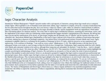 Essay on Iago: Character Analysis