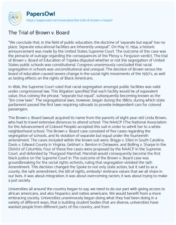 Essay on The Trial of Brown V. Board