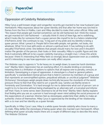 Essay on Oppression of Celebrity Relationships