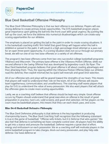 Essay on Blue Devil Basketball Offensive Philosophy