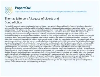 Essay on Thomas Jefferson: a Legacy of Liberty and Contradiction