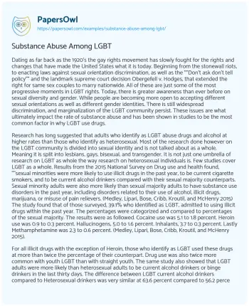 Essay on Substance Abuse Among LGBT