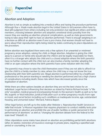 Essay on Abortion and Adoption