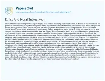 Essay on Ethics and Moral Subjectivism