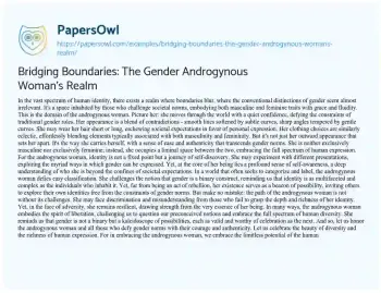 Essay on Bridging Boundaries: the Gender Androgynous Woman’s Realm