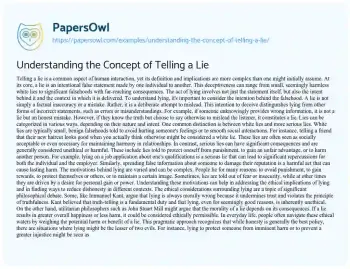 Essay on Understanding the Concept of Telling a Lie