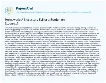 Essay on Homework: a Necessary Evil or a Burden on Students?
