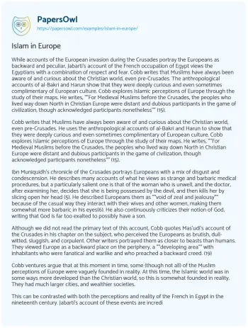 Essay on Islam in Europe