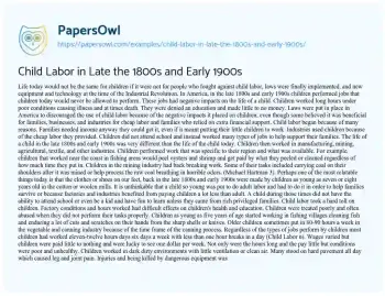 Essay on Child Labor in Late the 1800s and Early 1900s