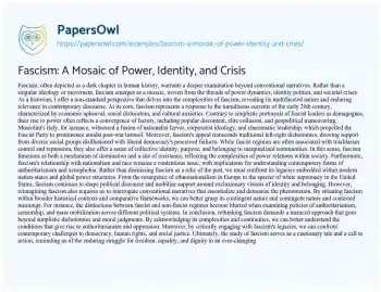 Essay on Fascism: a Mosaic of Power, Identity, and Crisis