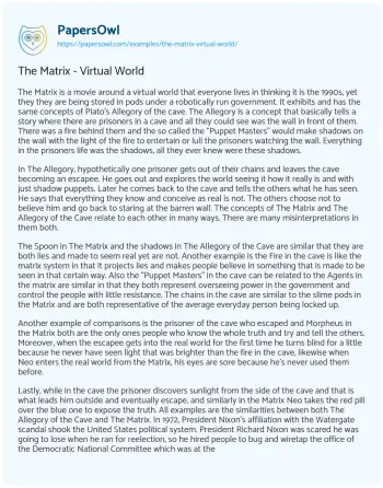 Essay on The Matrix – Virtual World