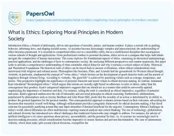 Essay on What is Ethics: Exploring Moral Principles in Modern Society